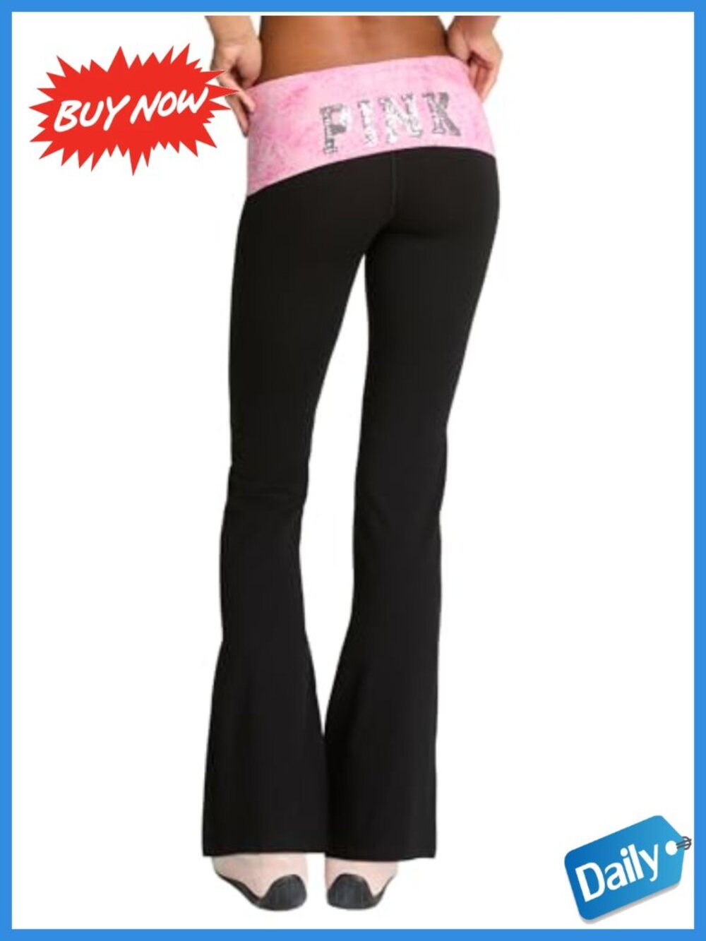 Cotton Foldover Flare Leggings Pull On Mid Rise Ankle Length
